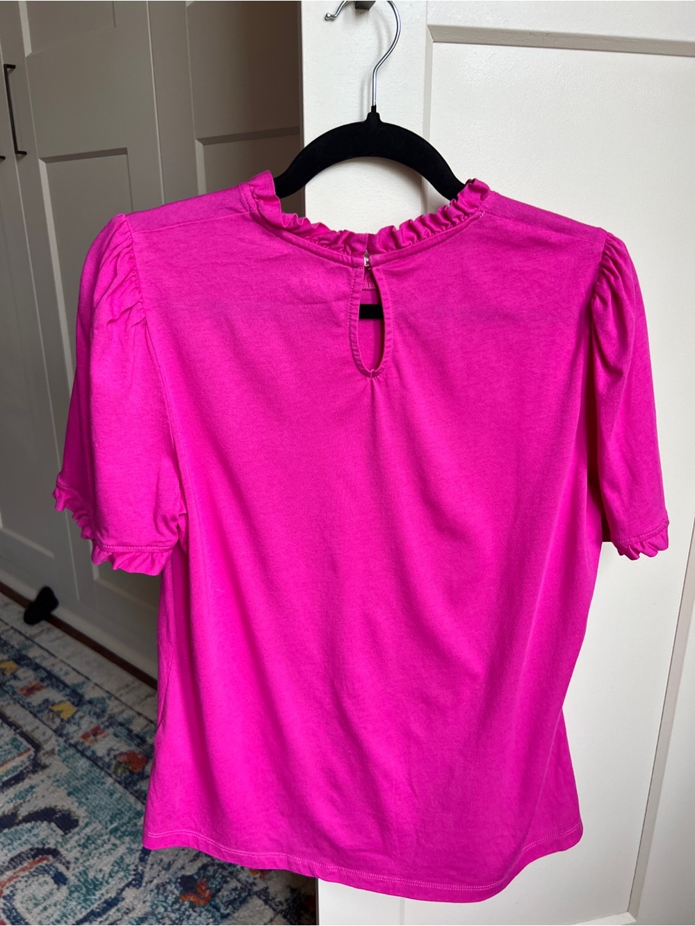Boden Hot Pink Ruffle Supersoft Frill Cotton-Modal Blend Top women’s 12 - Picture 2 of 7